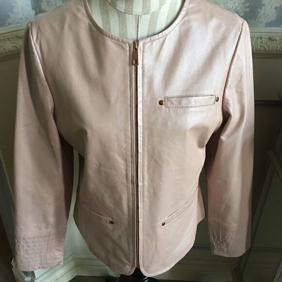 GC Neiman Marcus Exclusive Rose Leather Zip Jacket - Picture 1 of 8